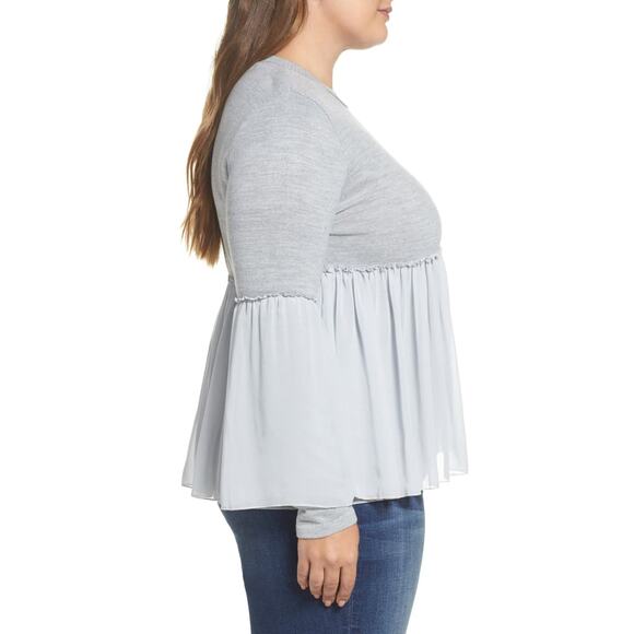 Lost Ink 4X Smocked Chiffon Contrast Knit Sweater - Picture 2 of 9